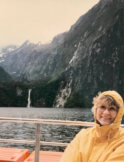 Nancy on a boat in the Tasman Sea