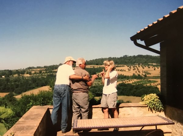 people standing on a patio