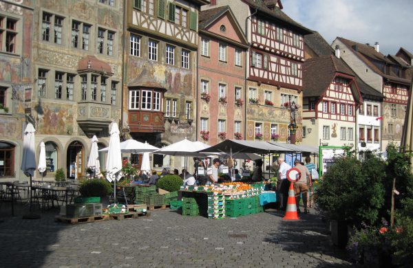 plaza with quaint buildings