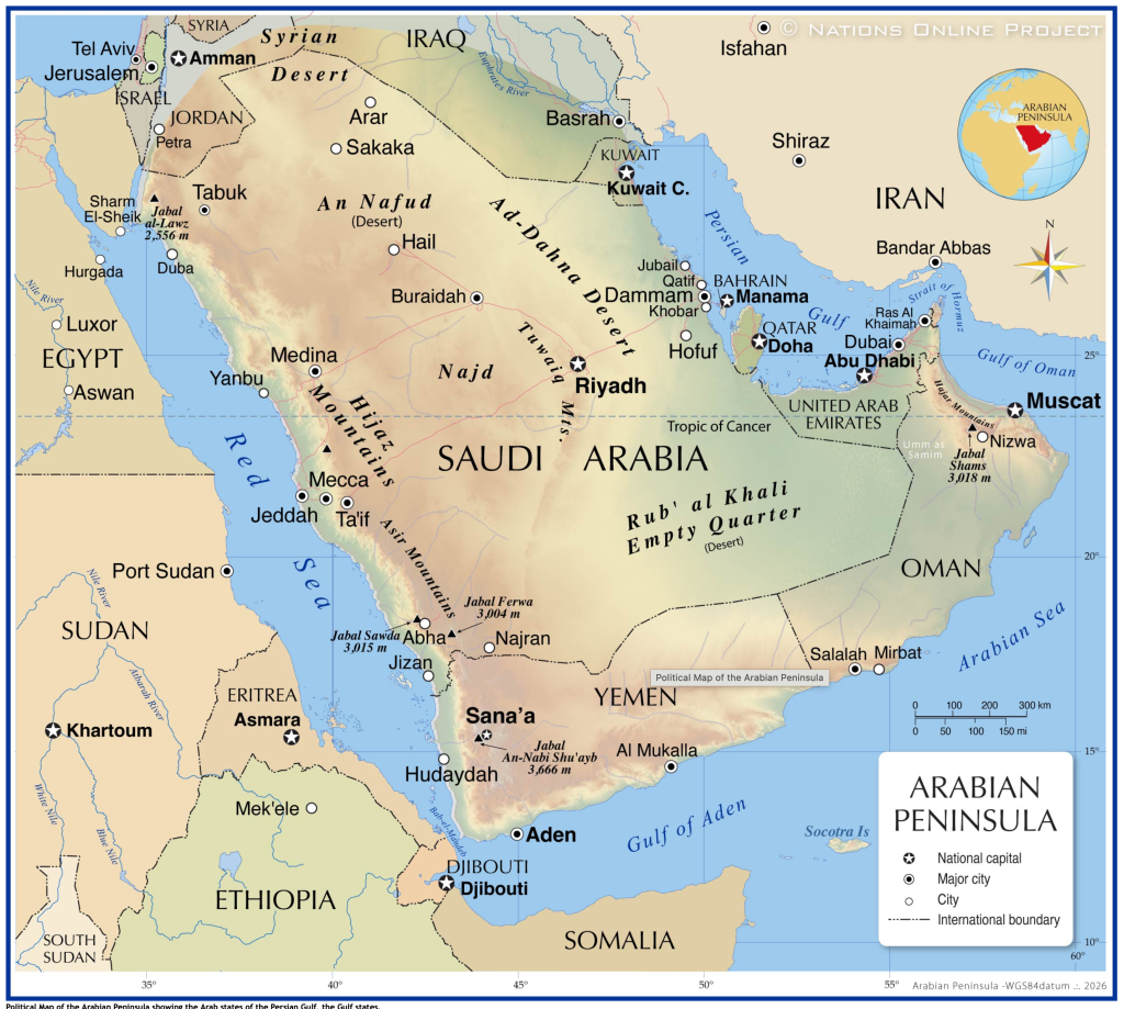 Political map of the Arabian Peninsula